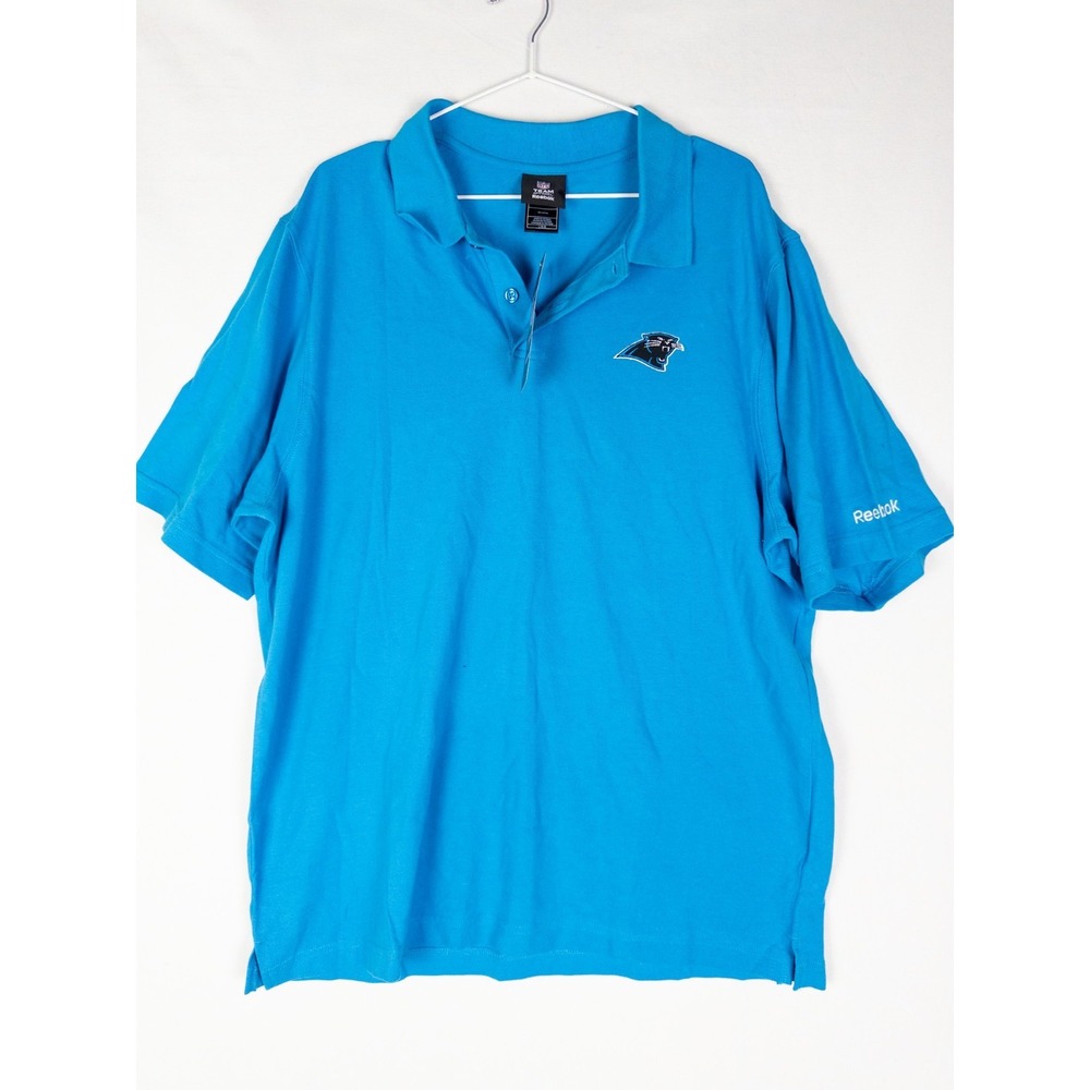 NWT Reebok Team Apparel NFL Carolina Panthers Polo Shirt Mens‎ L Blue Logo